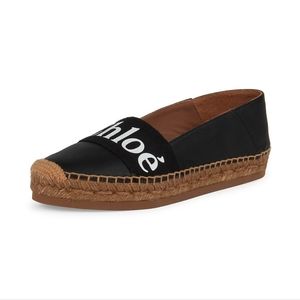 CHLOÉ leather Flat Espadrilles in Black with White logo